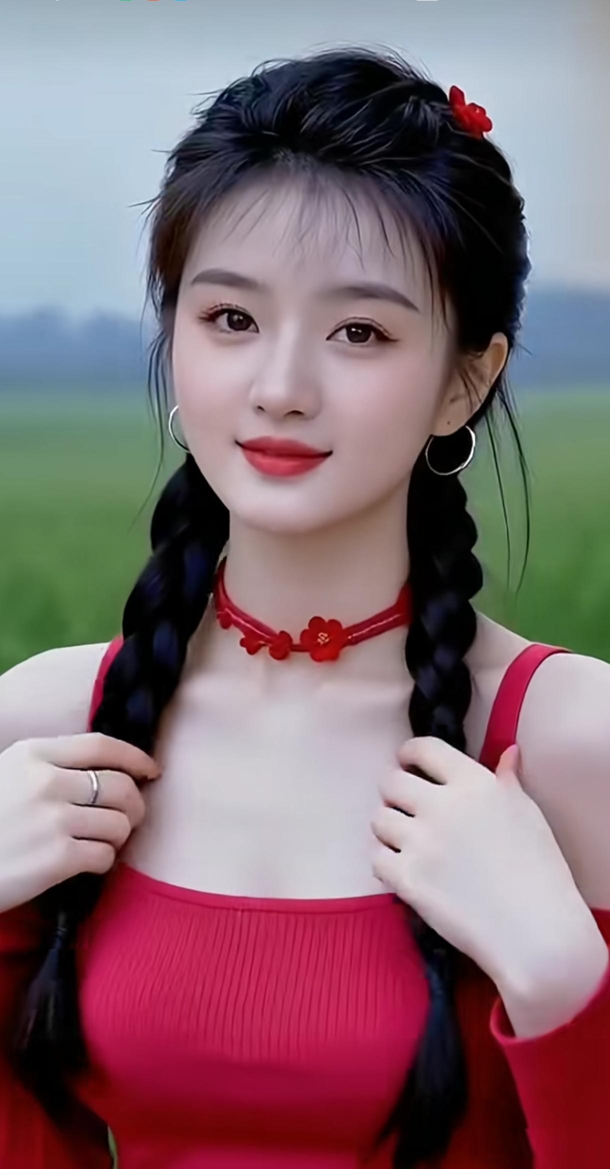 甜美少女风，红衣搭配花环，清新自然，元气满满！🌸💖分享今日随手拍的照片红衣