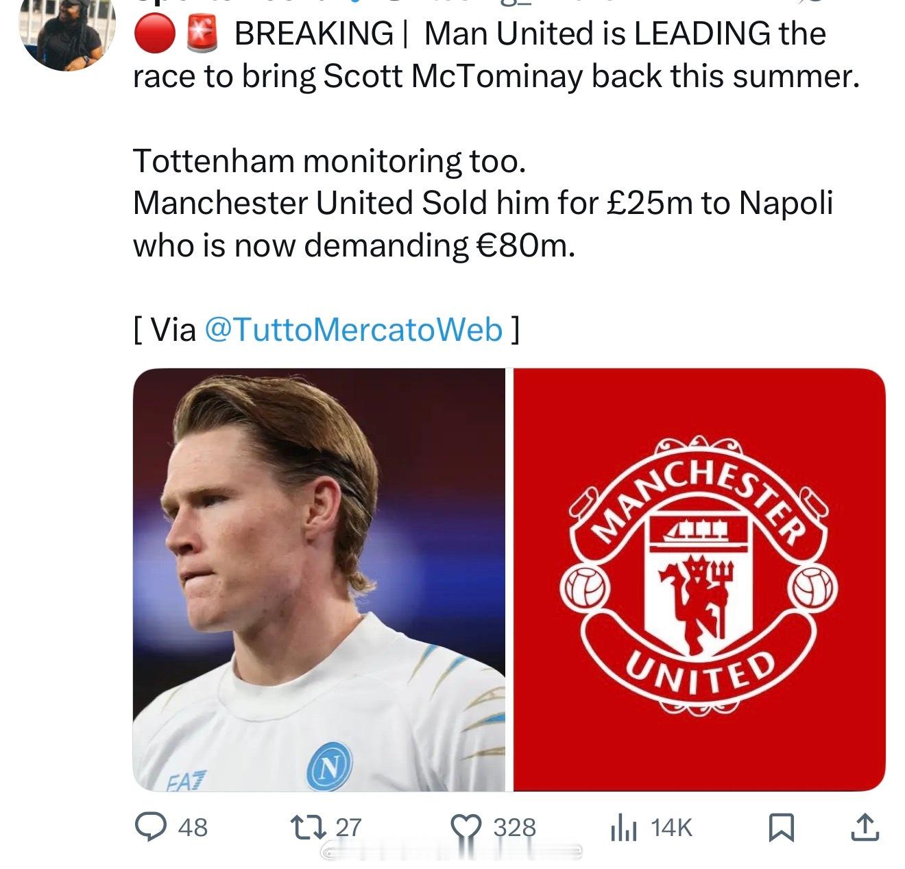 回旋镖🪃这是哪里的媒体在报道？意大利？曼联领衔今夏引进麦克托米纳的竞争，曼联之