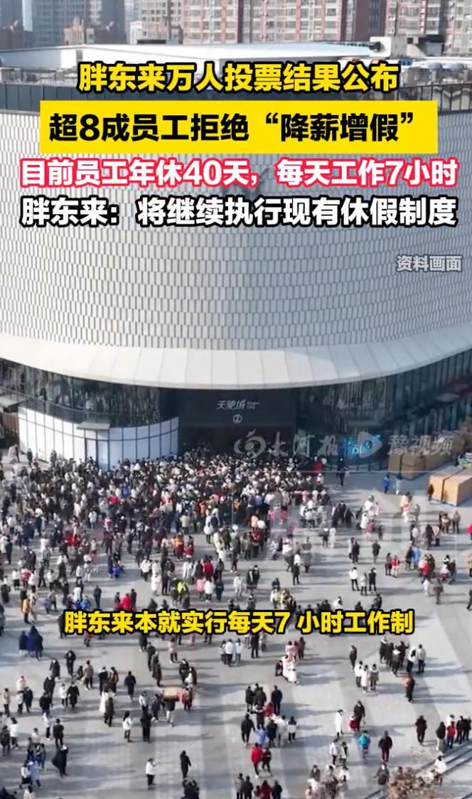 别的公司是想法子让员工多干活，胖东来倒好，主动询问员工：“咱少挣点钱、多放点假行