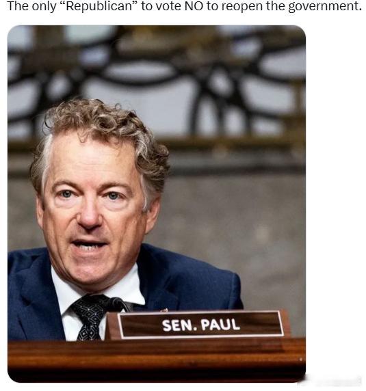 唯一投票反对重新开放政府的“共和党人”。​​​