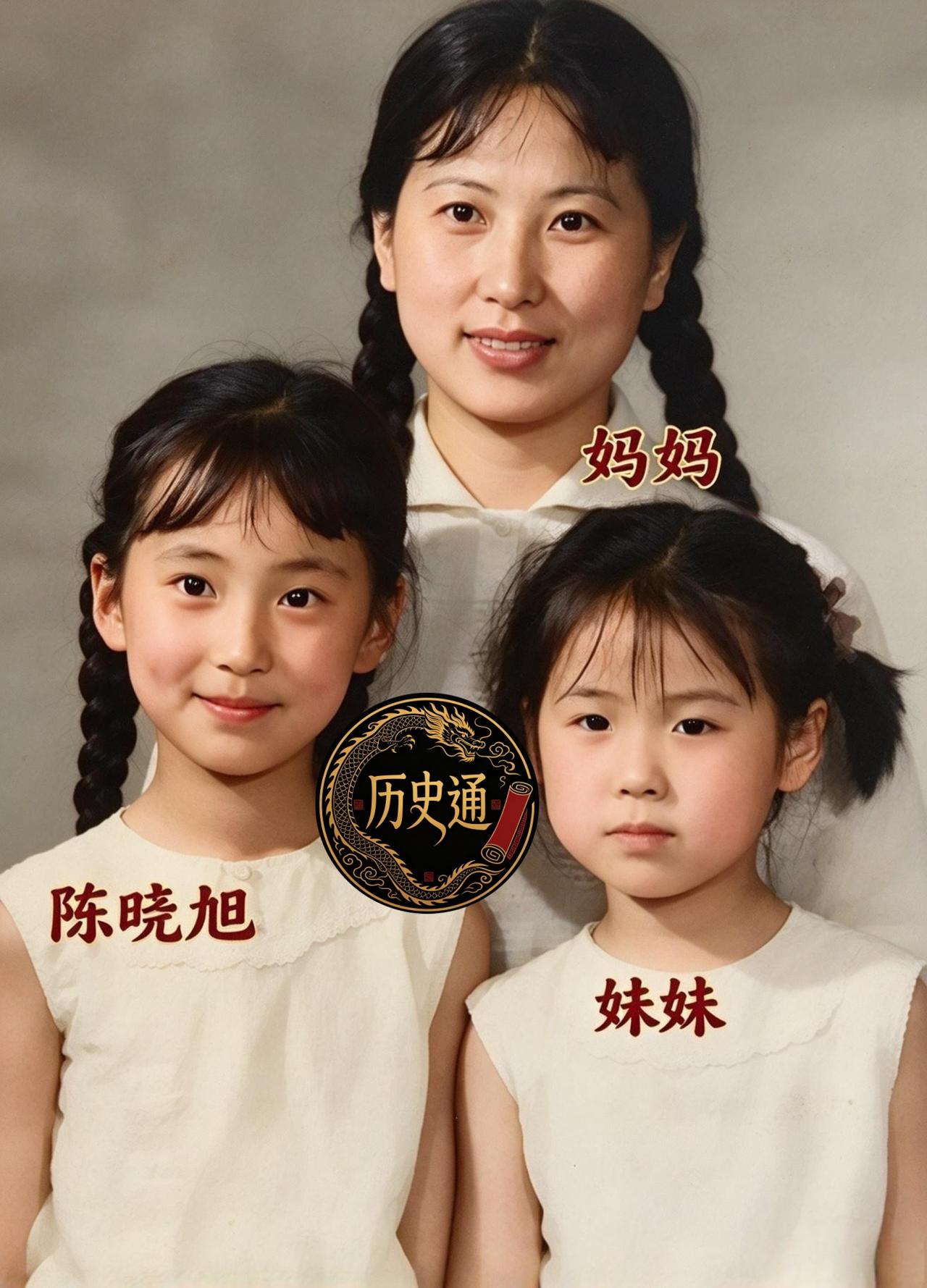 这是陈晓旭与母亲、妹妹在一起。在母亲眼里，陈晓旭是淘气的女儿，在妹妹眼里，陈晓旭