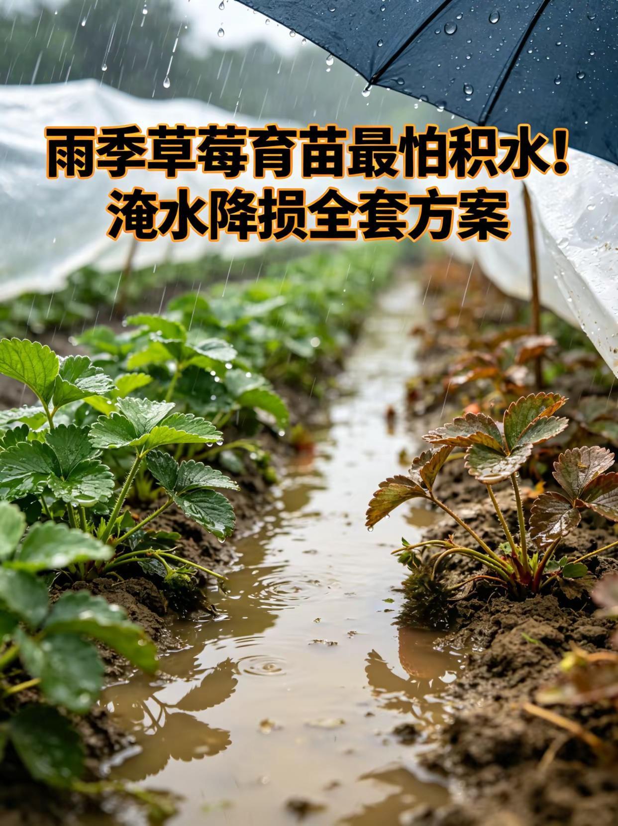 雨季草莓育苗最怕积水！淹水降损全套方案。雨季草莓育苗