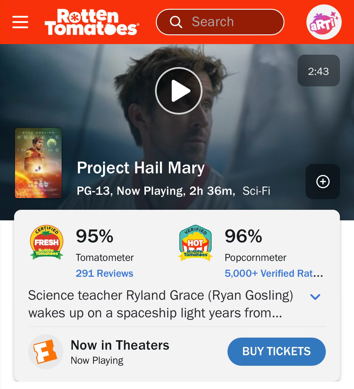 票房爆了！高司令主演科幻片挽救计划开画创佳绩北美首周末票房：8058万美元全球