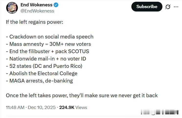 如果左派重新掌权：•打压社交媒体言论•大赦移民=3000万以上新