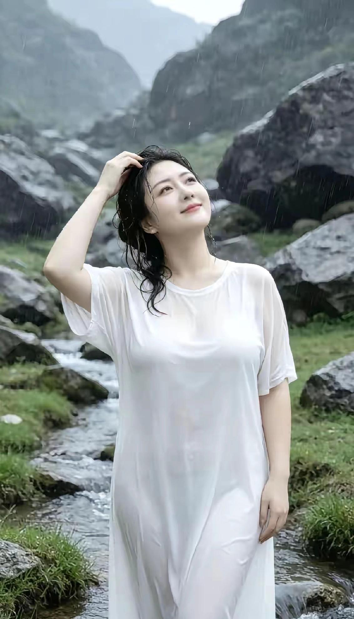 烟雨朦胧，山谷清幽。一袭白衣，静听雨落。这山间的雨，洗尽铅华，只留一份从容与宁静