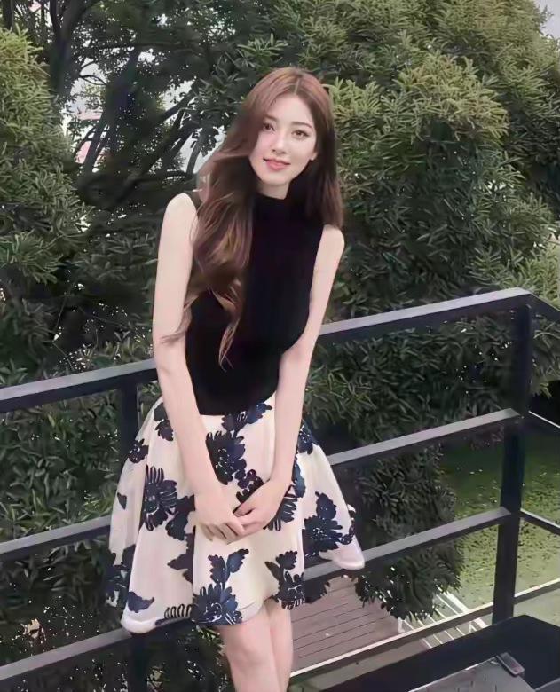 如何穿搭才能展现气质和高贵?米白底藏青印花裙气质穿搭