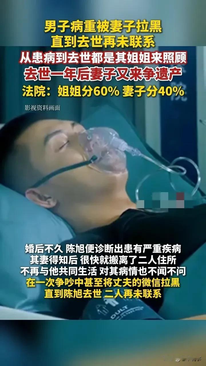 病重被妻拉黑去世一年后妻争遗产！法院判姐60%妻40%合理吗？北京男子陈旭