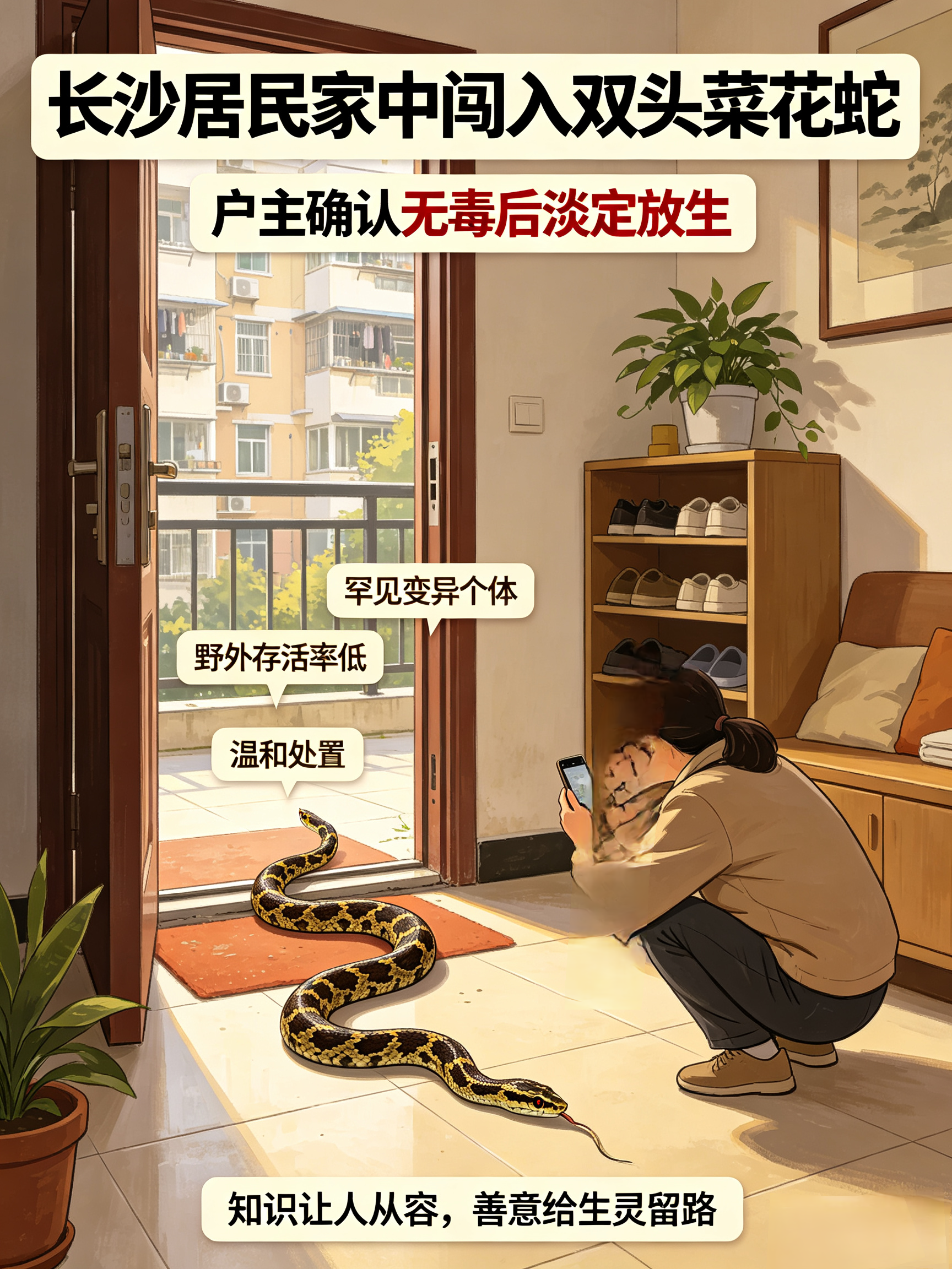 罕见一幕！长沙住户家中突现双头大蛇，操作方式圈粉无数普通人家里进蛇早已让人胆战心惊。长沙一名住户家中