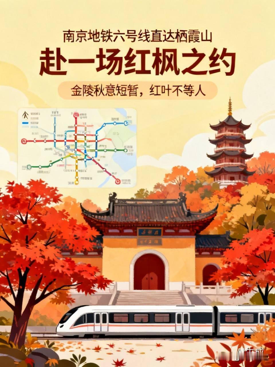 南京地铁6号线现在直接能扎到栖霞山脚下，这波红叶真的别等了。这条刚开通的“换乘