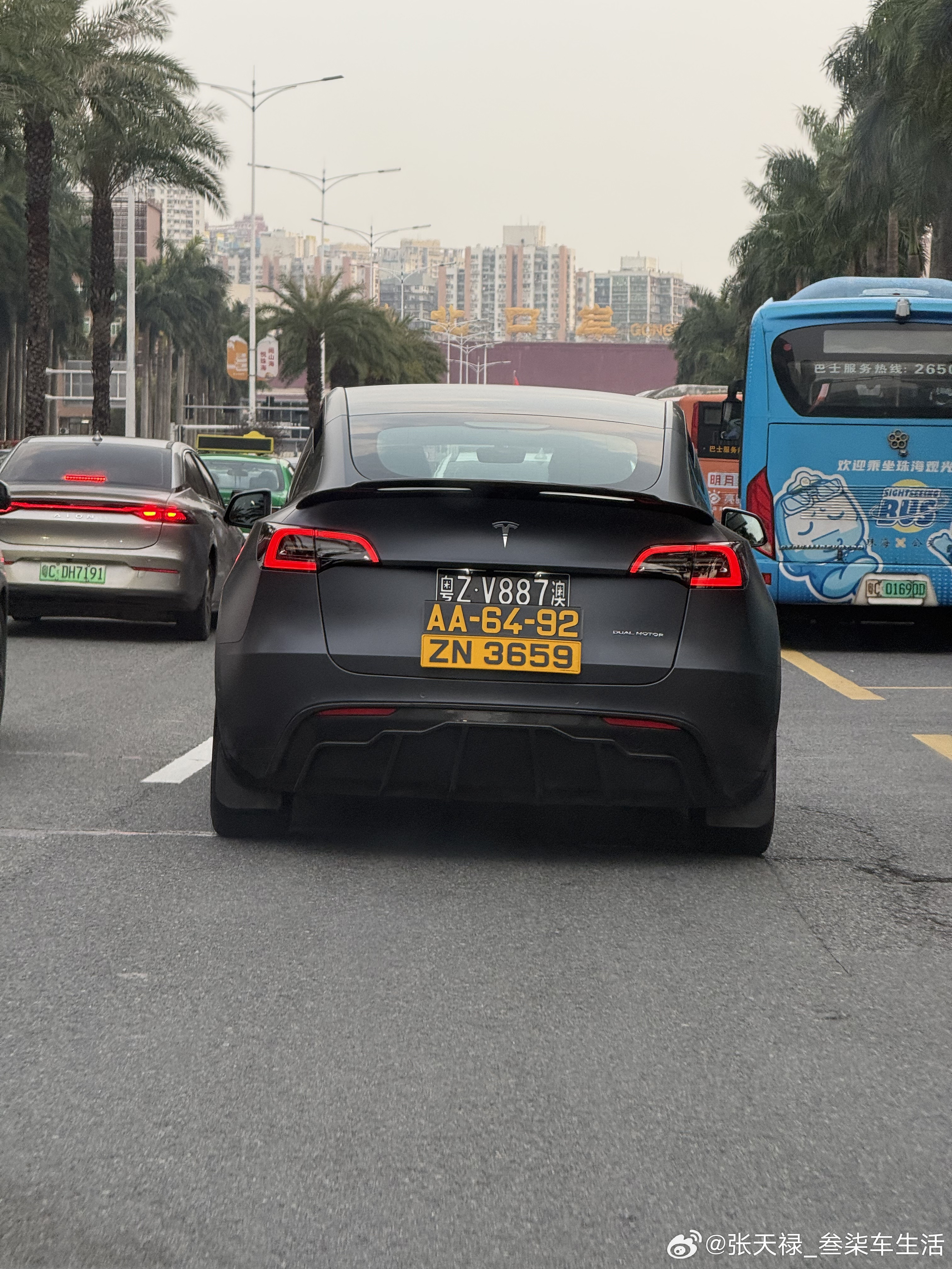 三地车牌的车，看着就是帅全民拍车特斯拉