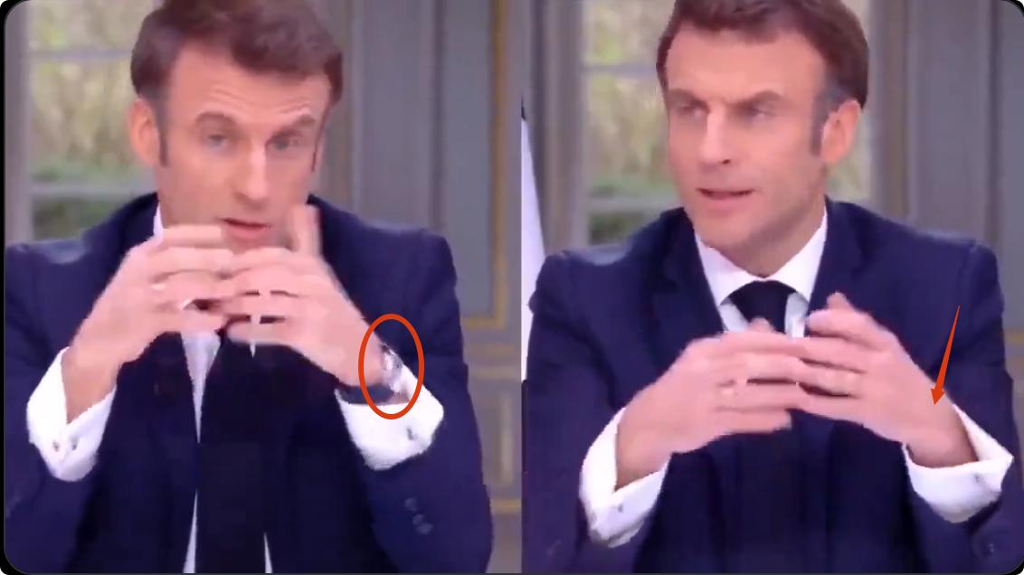 法国总统马克龙在呼吁法国人民做出牺牲时，突然意识到自己戴着一块非常昂贵的手表，那
