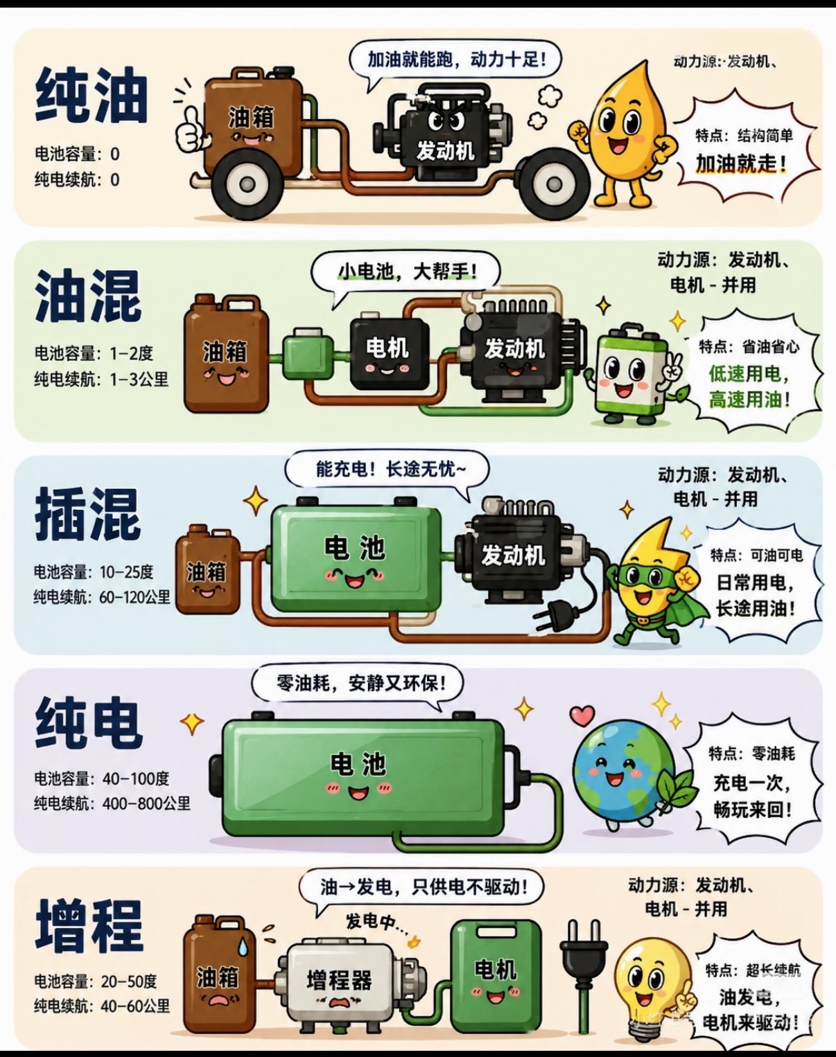 网上看到的，一张图看懂5种动力形式区别你们觉得哪种动力形式最实用？大v聊车