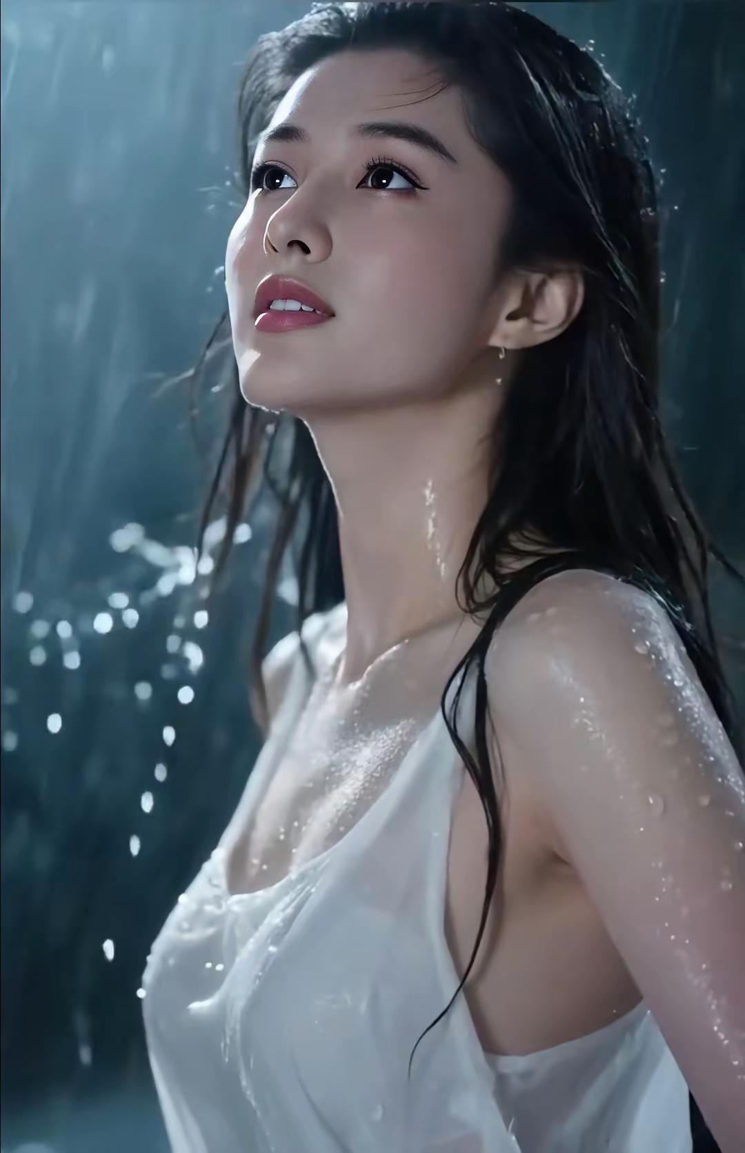 雨中少女，湿透的肌肤，梦幻般的氛围