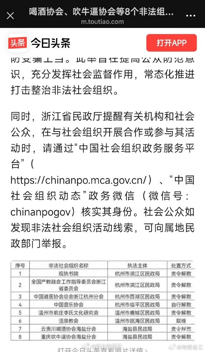 喝酒协会、吹牛逼协会等8个非法组织被取缔。混淆视听的社会组织，会害不少人。喝酒协