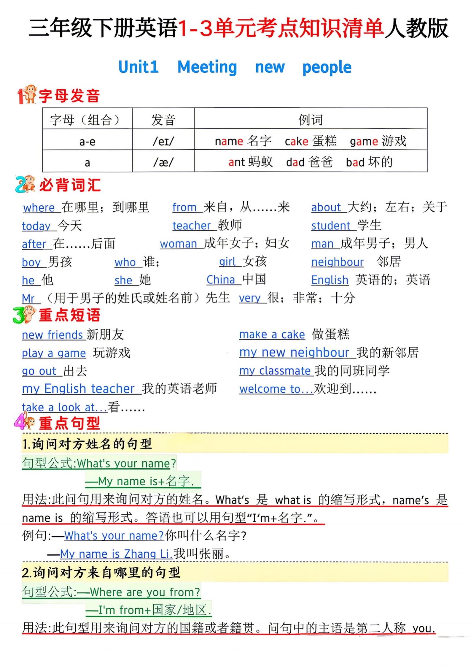 三年级下册英语1-3单元考点，直接抄！教了6年小学英语，期中复习我只抓...