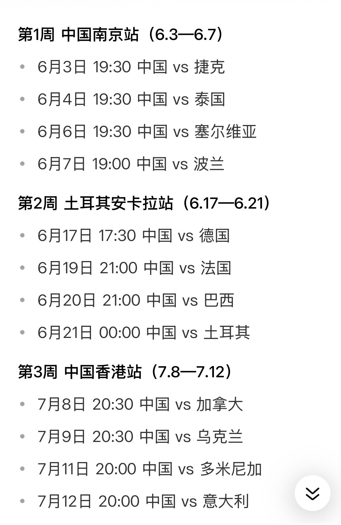 女排世联赛中国女排首场比赛6月3日在南京开打，中国女排的首个对手是欧洲劲旅捷克队