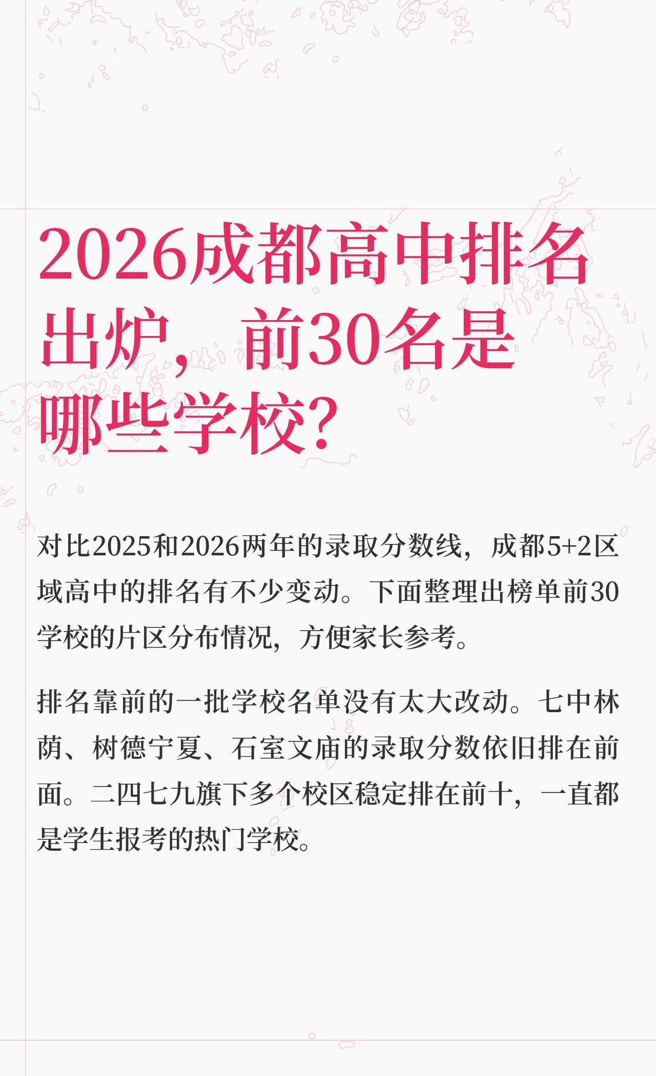 2026成都高中排名出炉，前30名是哪些学校对比2025和2026两年的录取分