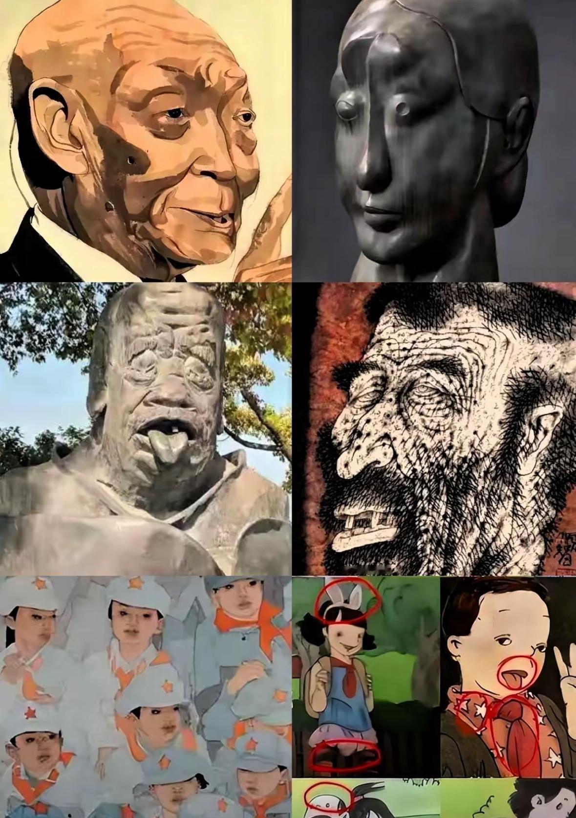 央美清美6人丑化国人被打包扒出，吴勇画儿童戴顺智画农民刘翔鹏画红军，从教材到红色