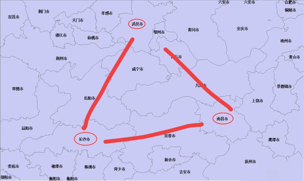 说真的，这种三个省会隔这么近的情况真的少见[捂脸哭]那不管怎么算长沙跟武汉都隔