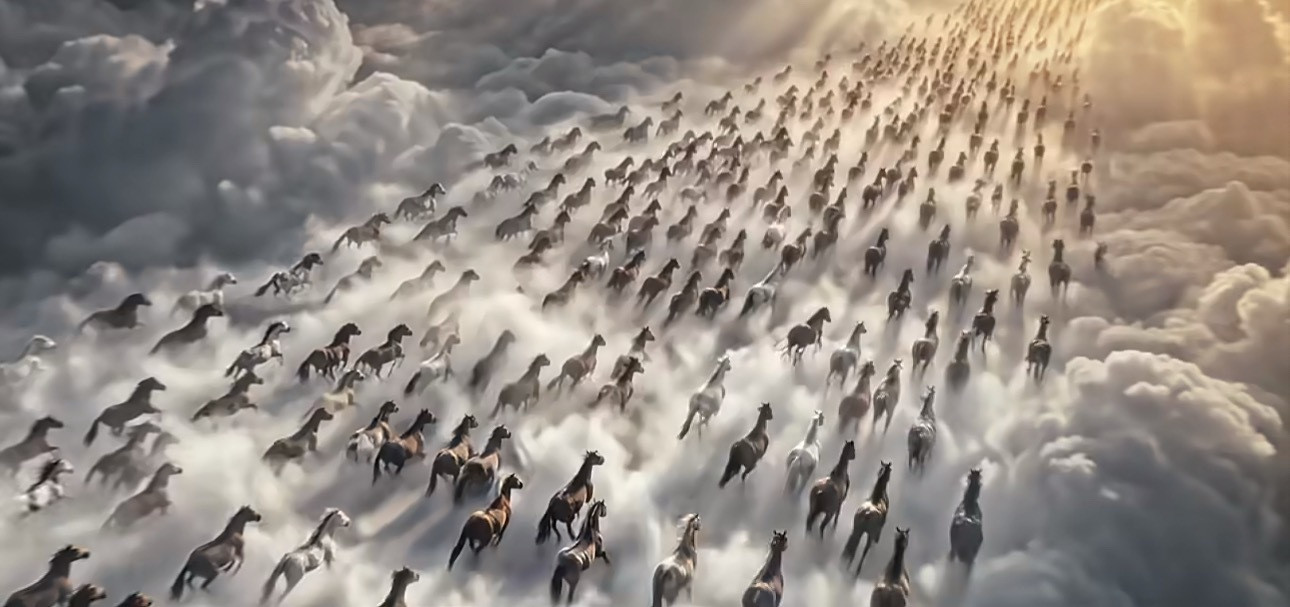 杨丽萍和千问的马舞封神有点前几年看冯导电影的感觉规模庞大千军万马不过Ai属