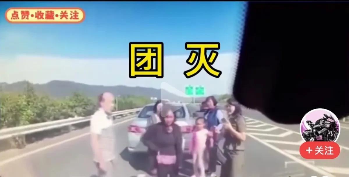 一家六口下车在高速公路上遛哒，突然一辆车刹不住猛冲上去。瞬间安静下来了，如果还有