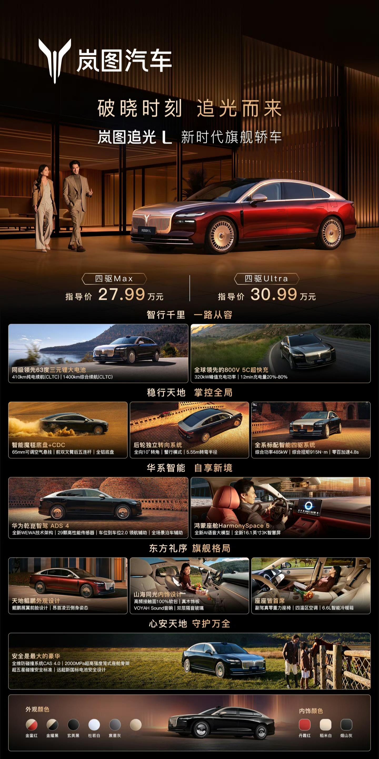 27.99万起岚图追光L压轴上市岚图追光L正式上市，27.99万起，顶配Ult