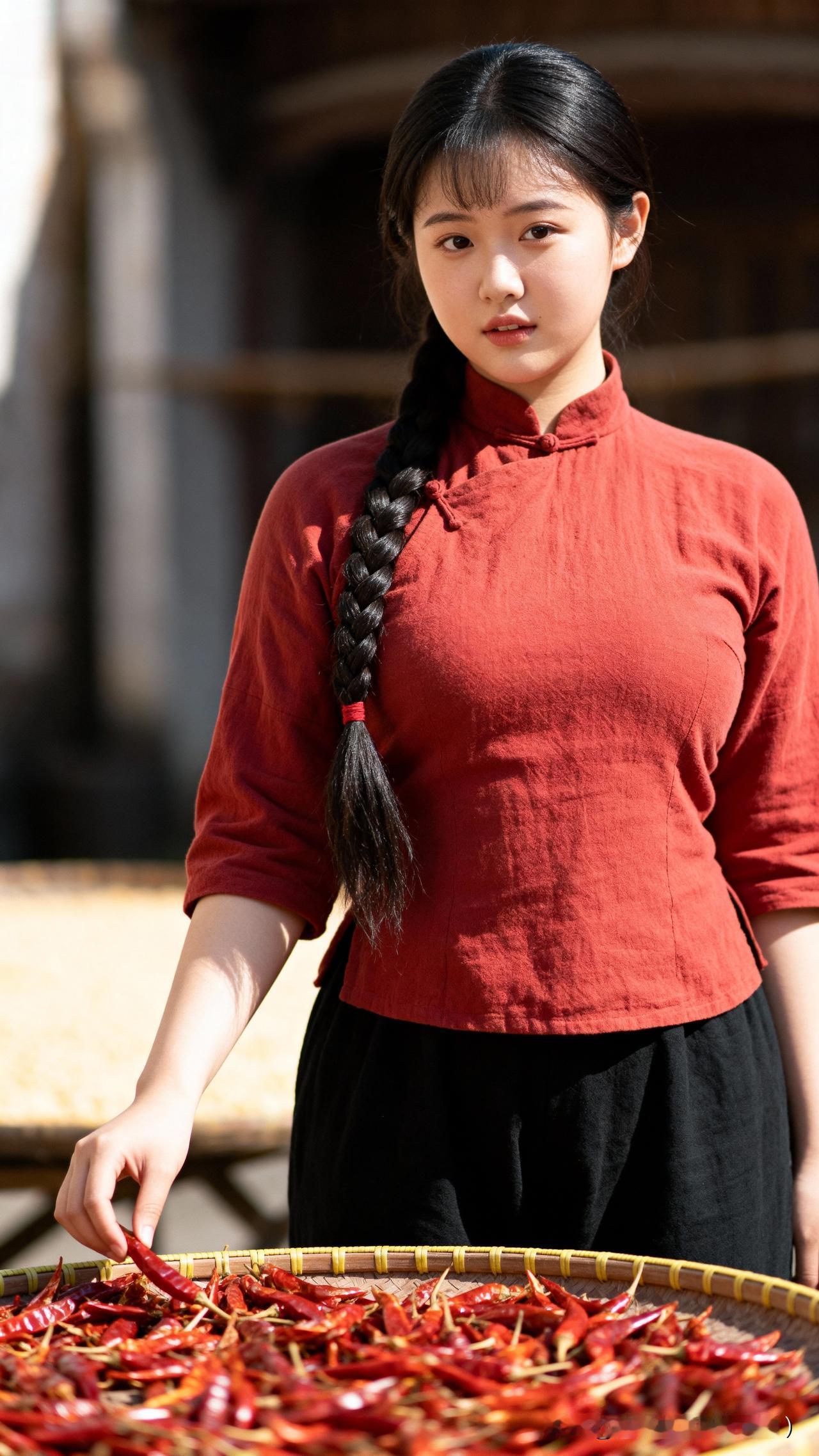 晒秋时节的遇见，一眼便是一生难忘秋日的阳光把辣椒晒得通红，竹匾整齐地排列在