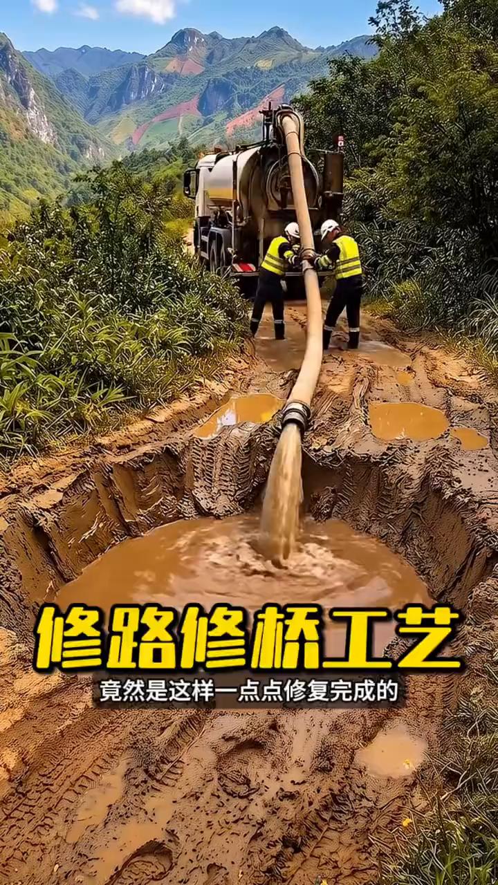 修路修桥工艺。原来国外的深山泥路竟然是这样一点点修复完成的。·他们先把积水彻