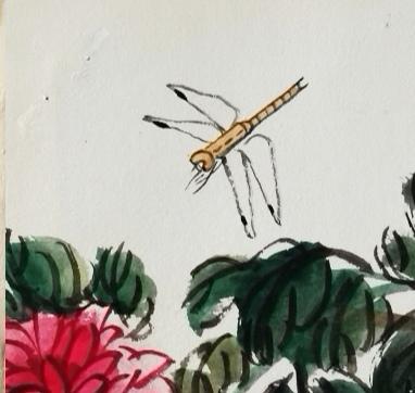 怎样欣赏齐白石的作品花卉:红菊设色鲜活，花瓣用笔舒展饱满，花叶以浓淡墨写出