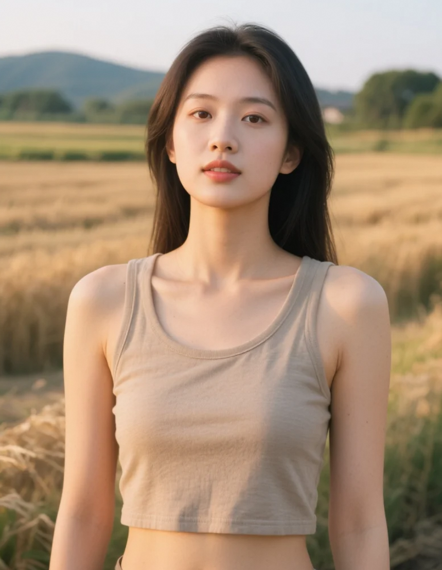 田野中的亚洲美女，质朴纯真的自然之美