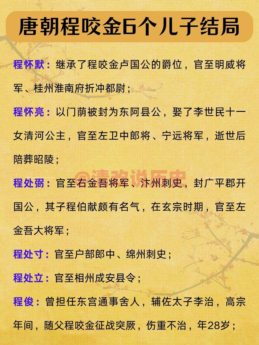唐朝猛将程咬金有六个儿子，他们的结局真是荣耀与悲剧交织。程处嗣，承袭了卢国公的