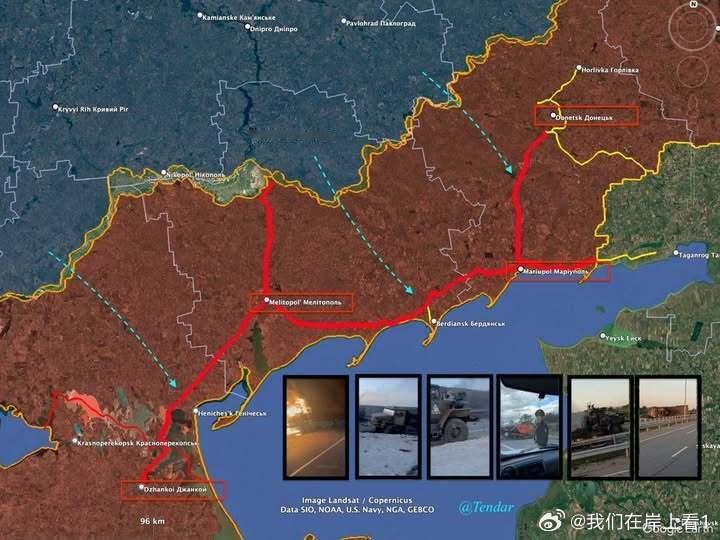 在乌克兰南部的公路上，被摧毁的俄罗斯后勤车辆数量让人难以置信，乌克兰中程无人机的