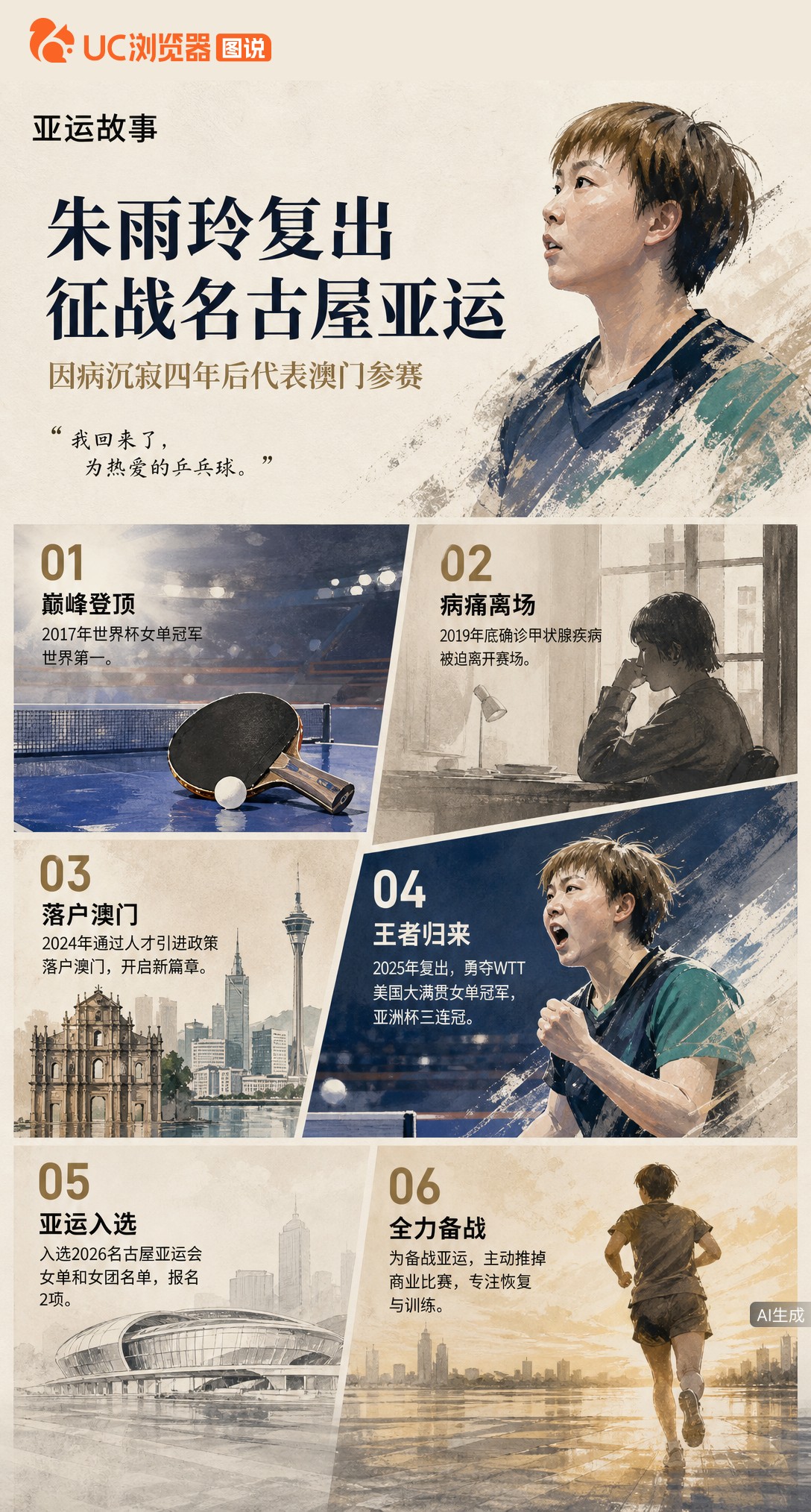 因病沉寂四年，前世界第一朱雨玲代表澳门重返名古屋亚运！复出后已拿WTT大满贯冠军，为备战主动推掉商业