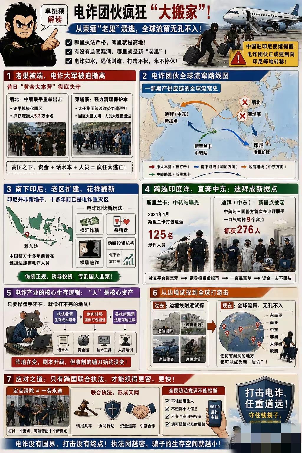 最近电诈团伙正在疯狂“大搬家”。中国驻印尼使馆刚发了提醒，越来越多原本盘踞在柬