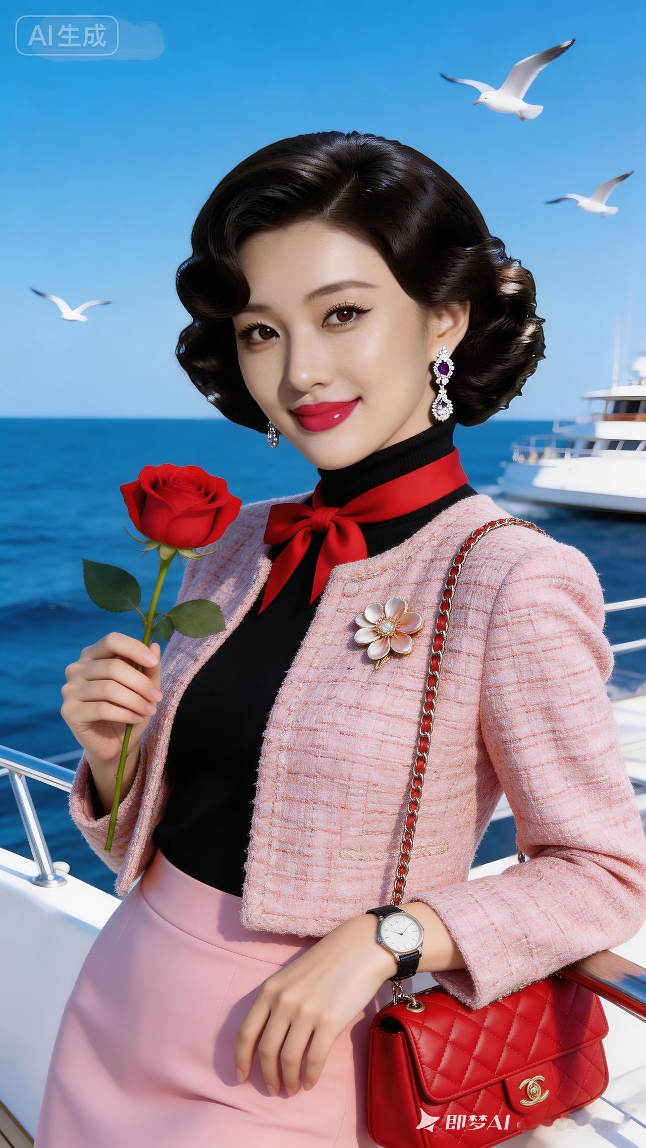 优雅红玫瑰，海风拂面，复古风情！