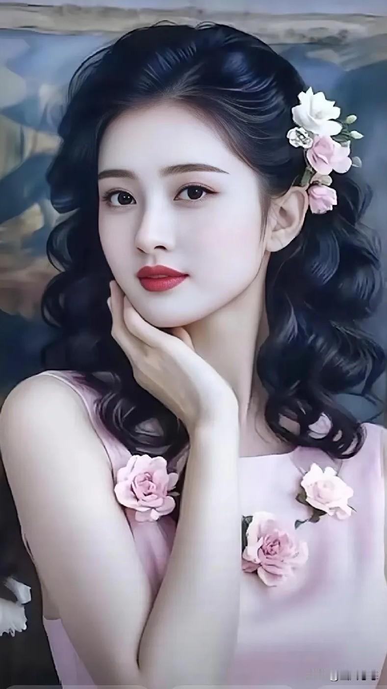 温柔甜美的少女，宛如油画般动人。