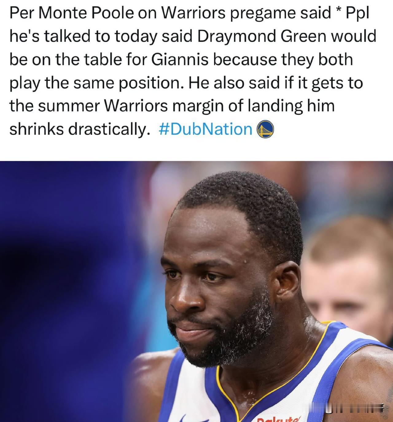 追梦-格林被纳入字母哥交易！！！勇士死亡五小阵容只剩库里！根据记者Monte