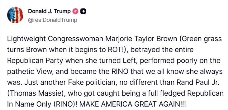 大概捋一下特朗普和MTG决裂事件的发展。总之局势往更加严重的方向迅速升级。双