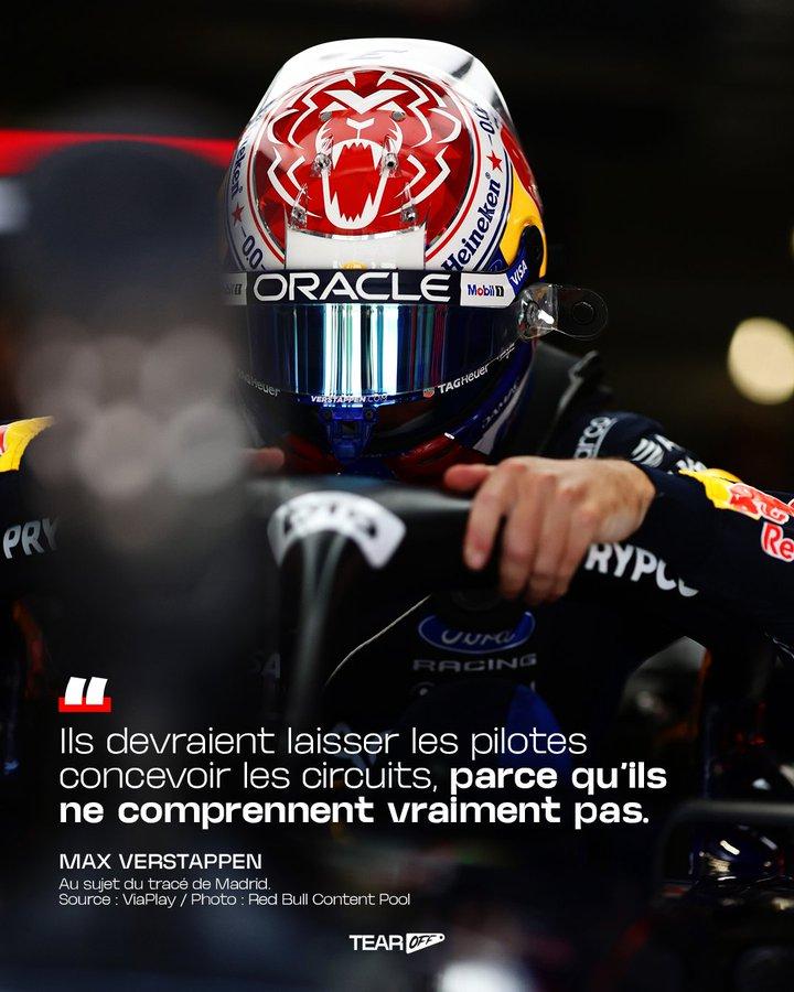 F1维斯塔潘批评了马德林赛道的设计。他表示设计者并不了解F1赛车的驾驶，所有的刹