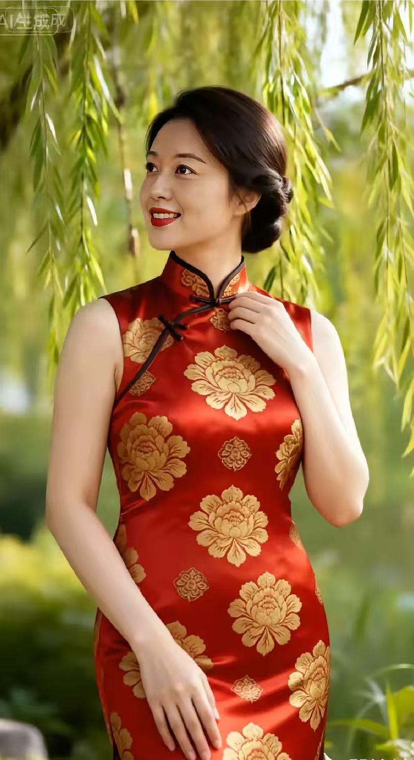 忆秦娥·旗袍佳人旗袍俏，娇容雅致风姿妙。风姿妙，红绸绣牡，韵添情绕。