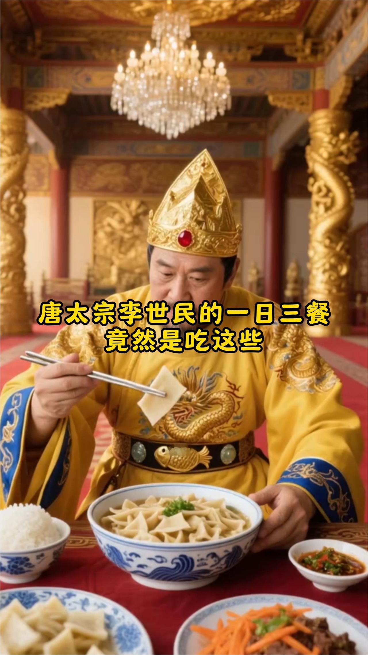 唐太宗李世民的一日三餐竟然是吃这些。·早餐：海鲜大包子、羊肉馅烙饼、清蒸小酥肉
