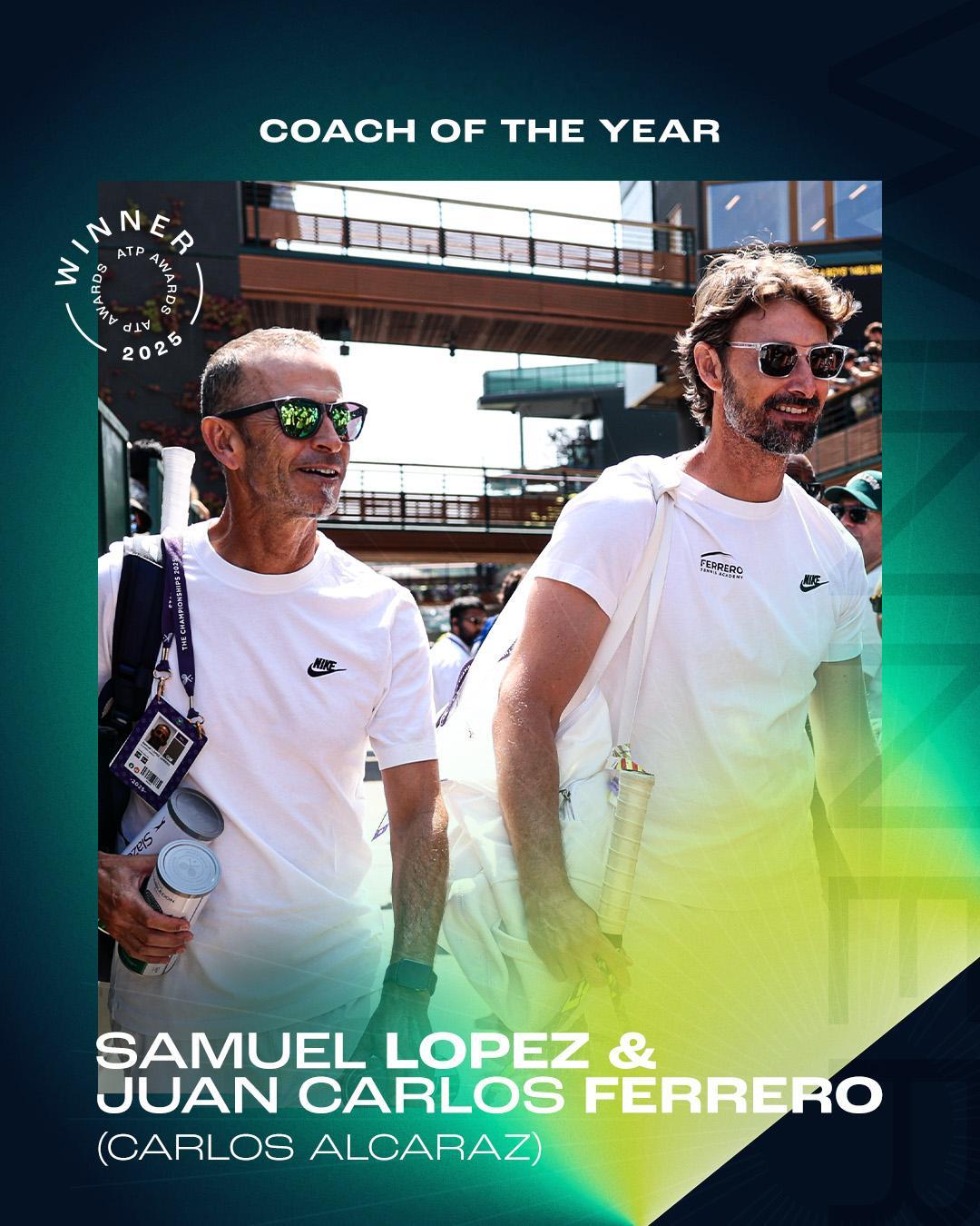 ATP年度最佳教练得主：费雷罗&洛佩兹（执教阿尔卡拉斯）击败了⬇️卡希尔&瓦格