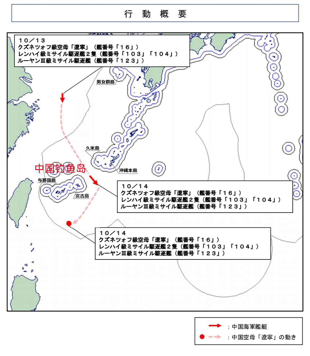 辽宁舰航母战斗群动态——10月14号，日本防卫省发布了中国海军辽宁舰航母战斗群的部署情况。辽宁舰航母
