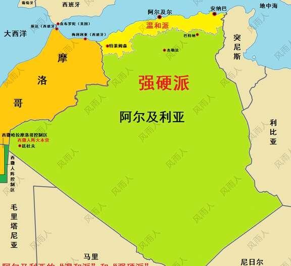 非洲第一大国的“南北两派”形势图阿尔及利亚是非洲面积最大的国家，238万km²