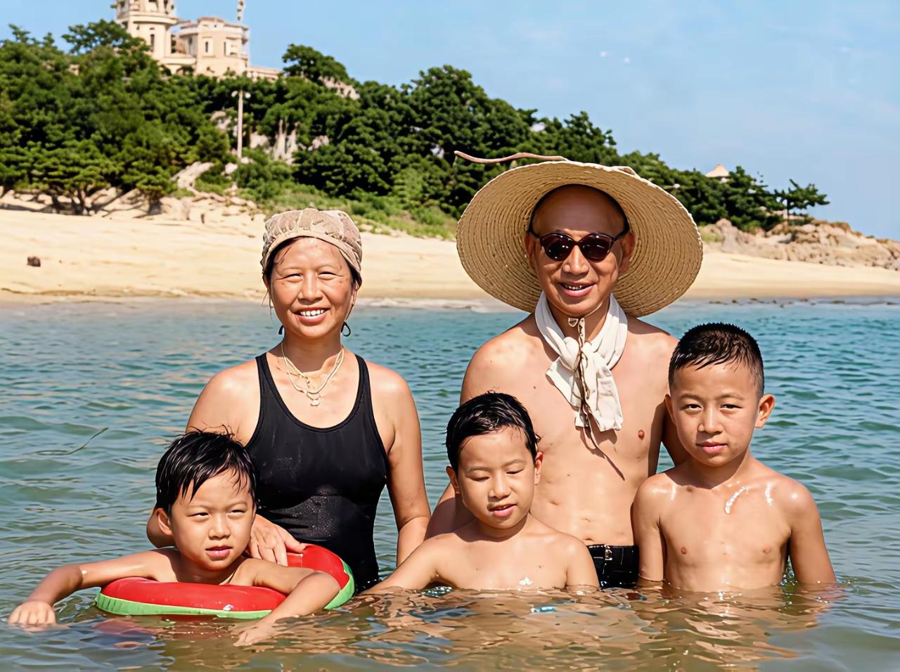 王铎：这是上个世纪七十年代，在青岛第二海水浴场，粟裕将军一家子，拍照留影。