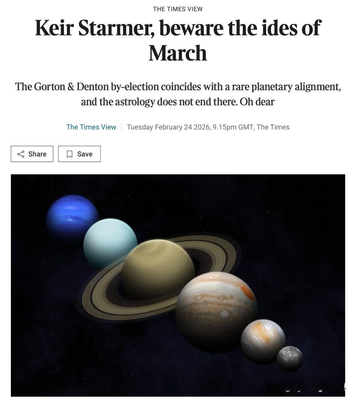 “基尔·斯塔默，小心三月十五日！”《泰晤士报》今日发表社论，发出了这则不祥的警