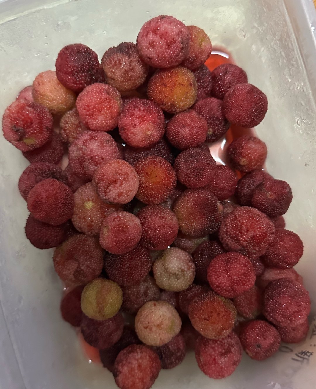 阿姨给的杨梅，稍腌过好吃。自家种的个头较小，再过一段时间会有农场种的大杨梅