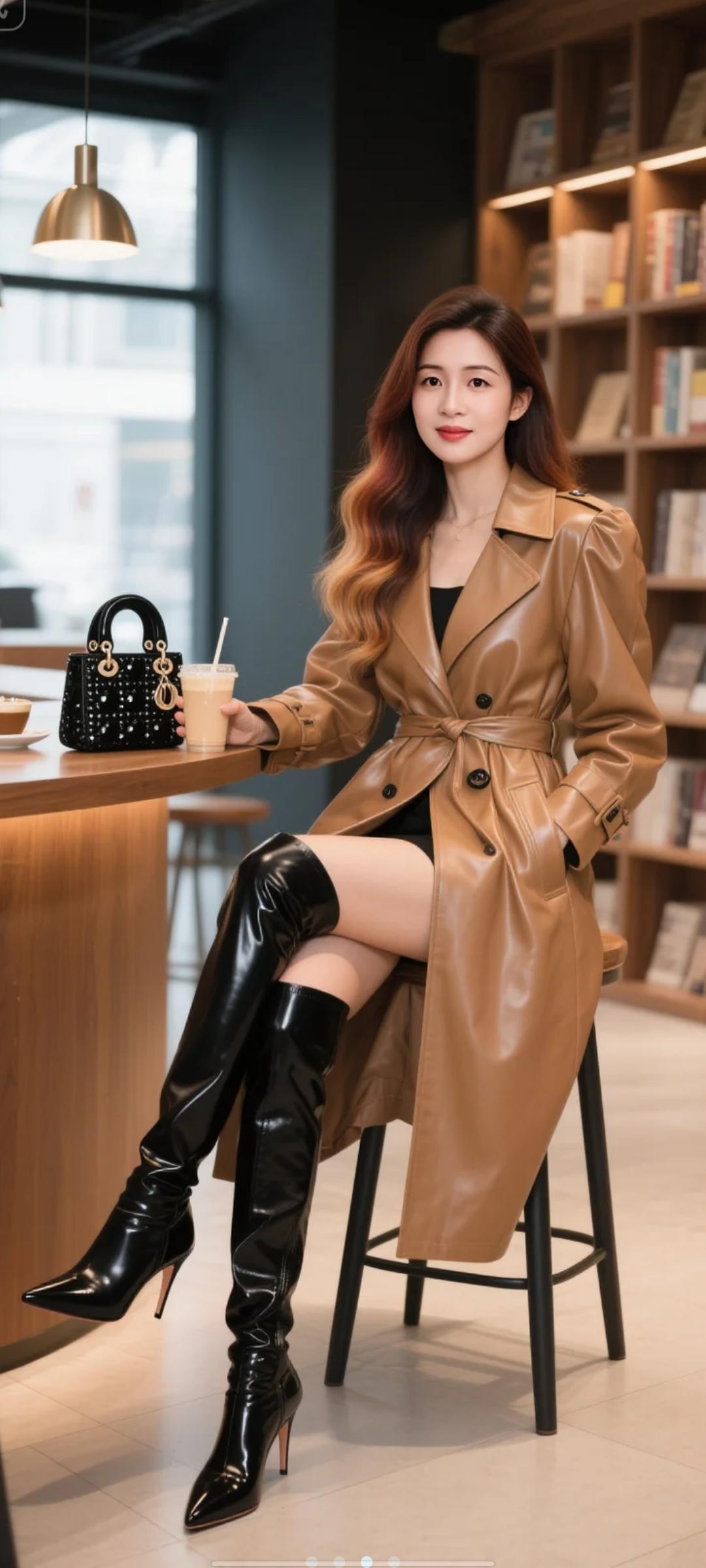 都市雅痞风穿搭，咖啡馆里的时尚一刻。