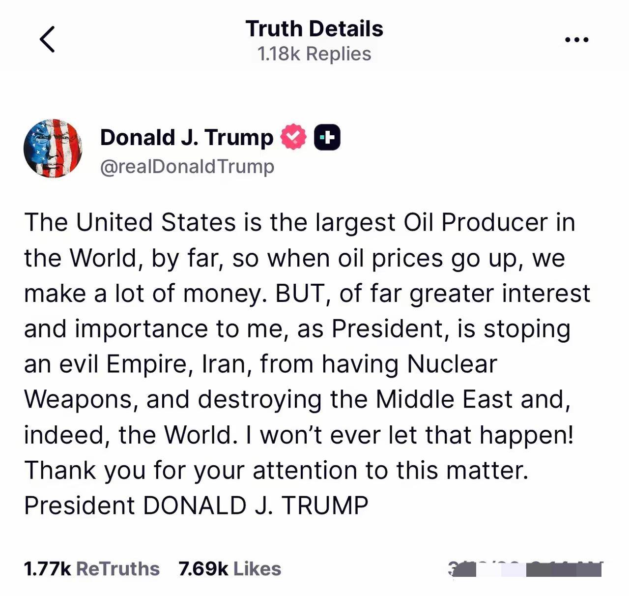 川普发文表示：“本来我们能大赢，甚至赢麻，但是我决定小赢就好！​美国是世界上