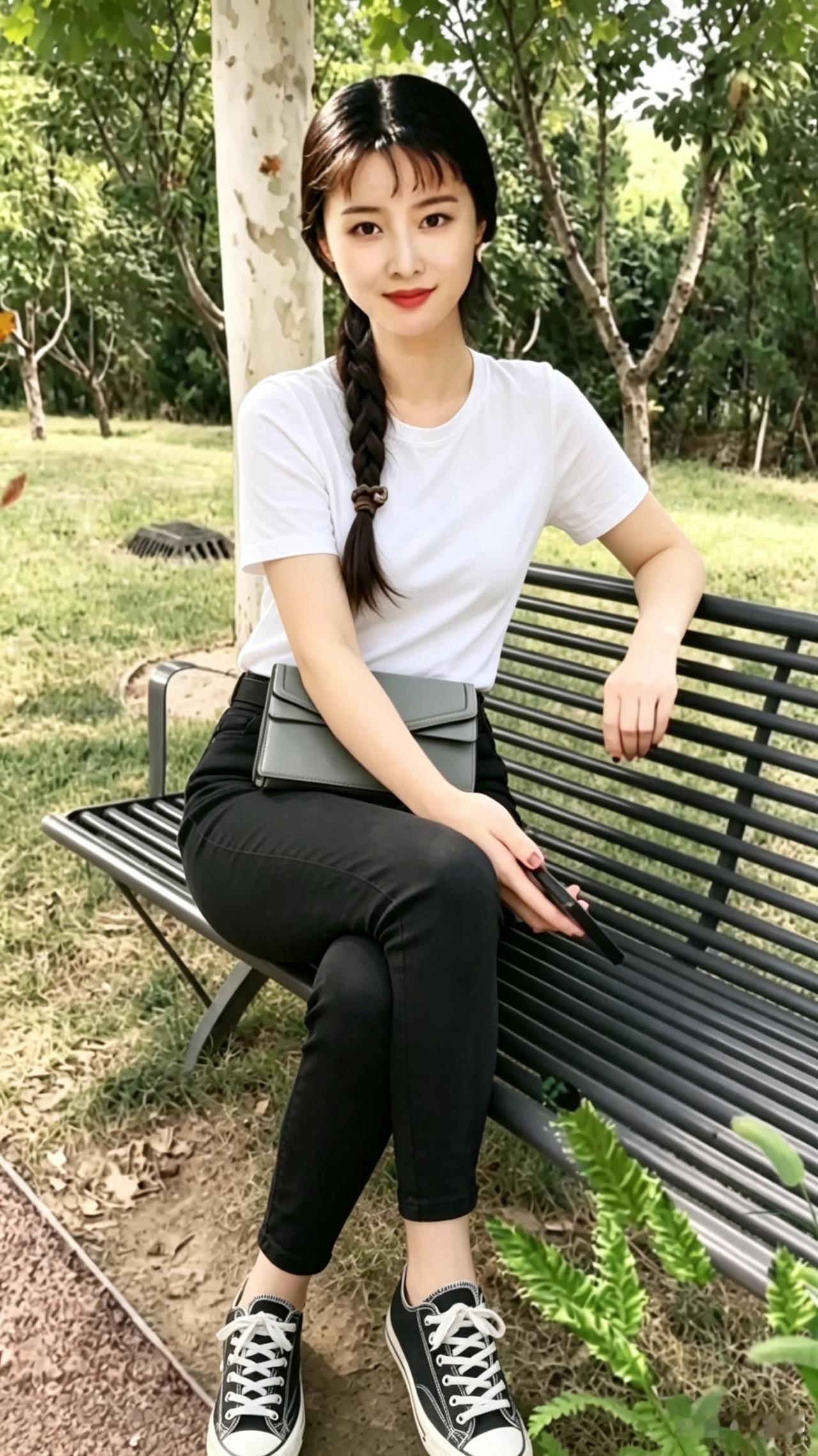 绿树阴中倚长凳，清风拂面意自闲。